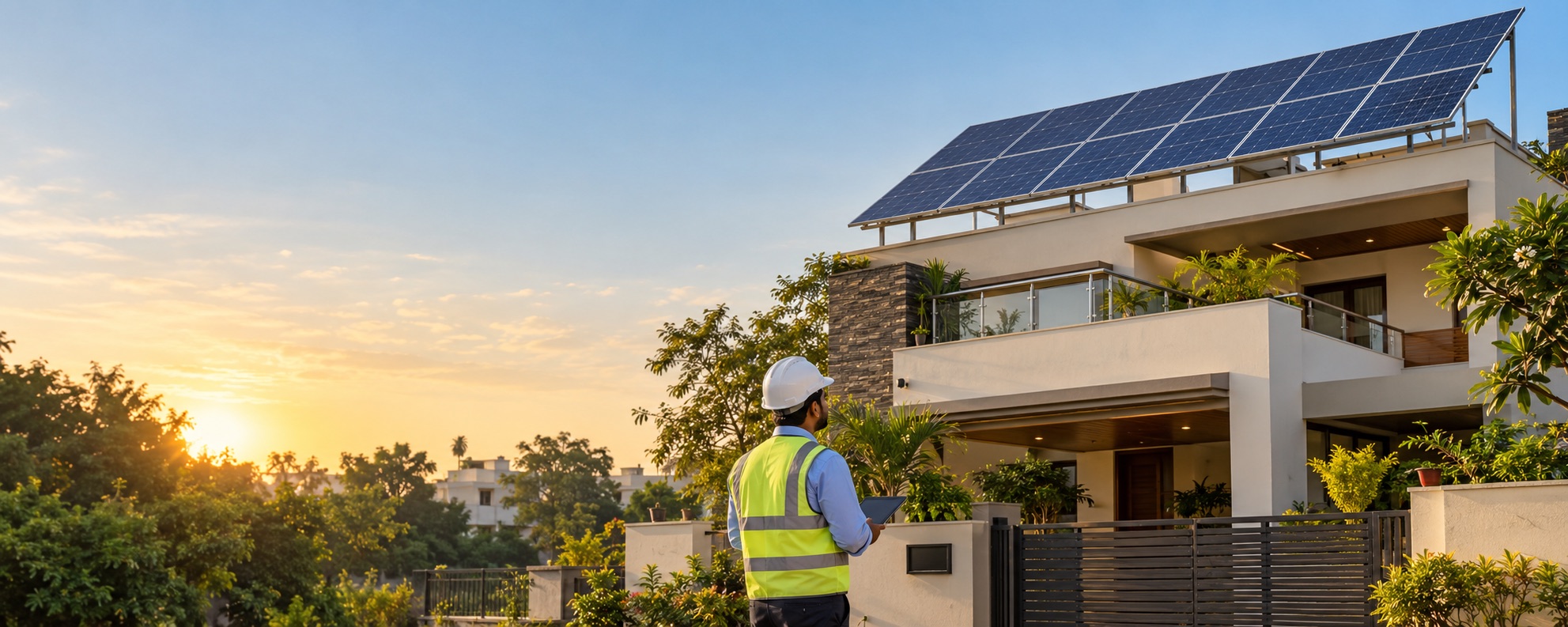 Modern Indian home with rooftop solar and a solar engineer in Nagpur